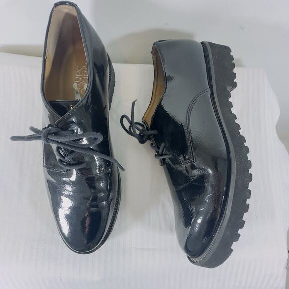 Franco Sarto Conroe Black Faux Patent Leather Lug Sole Oxford Shoe Women 7.5 - Picture 8 of 10